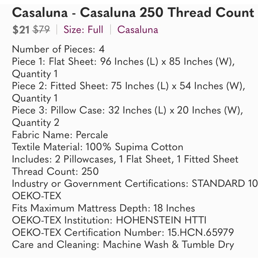 Casaluna sheet set full size nwot - Picture 5 of 5